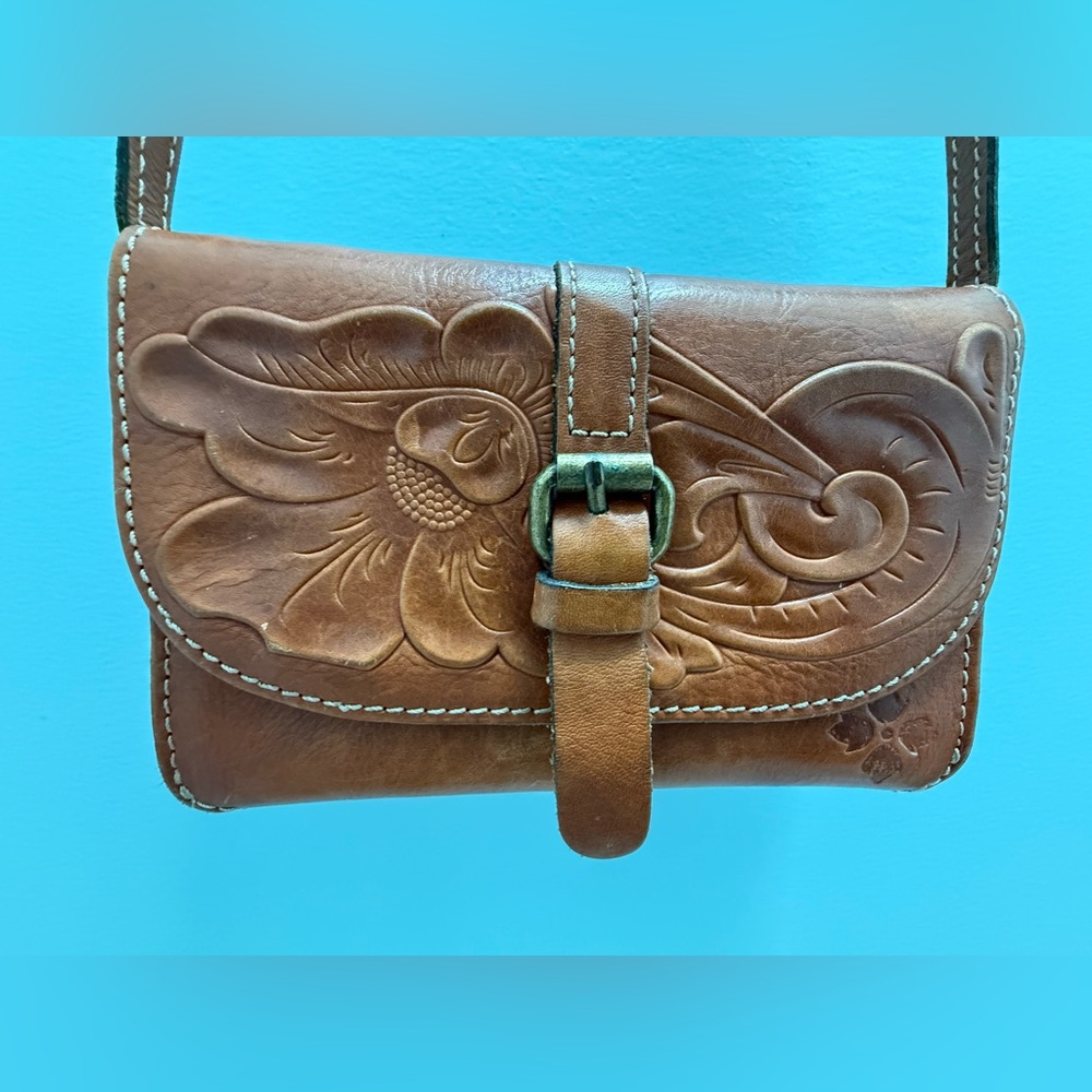 Patricia Nash Hand-Tooled Floral Leather Crossbody Bag - Brown
